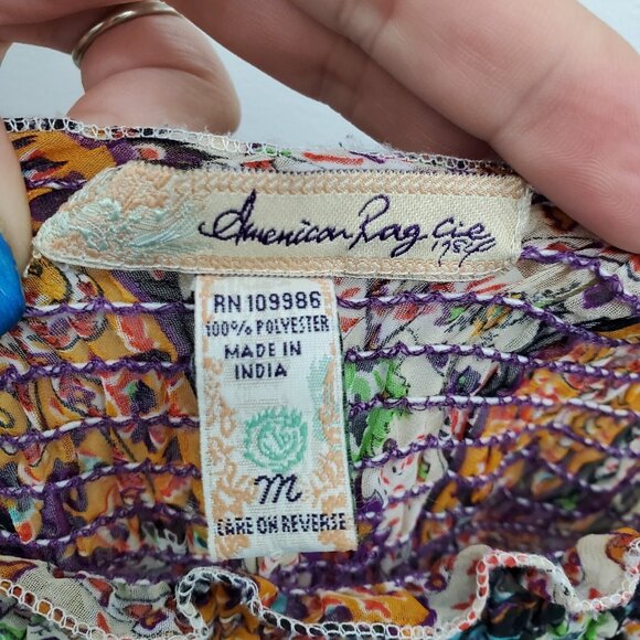 American Rag Boho Paisley Tunic Top Womens Size M Smocked Peasant Festival Flowy - Picture 8 of 11